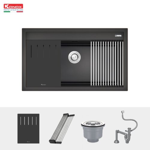 Chậu rửa bát đá Konox Terra 860S Black 1 hố